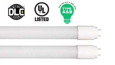 A single T8 NX-series LED tube light by Straits Lighting. These lights are labeled as type A & B and UL & DLC QPL listed.