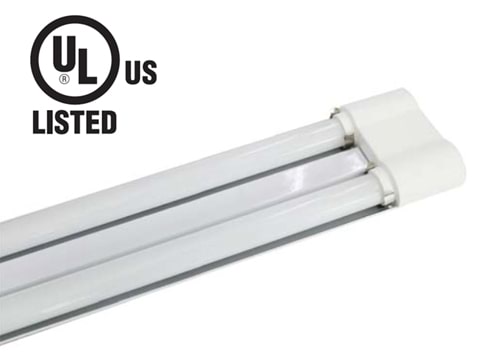 Long linear tube lighting fixture used for utility and shop lighting