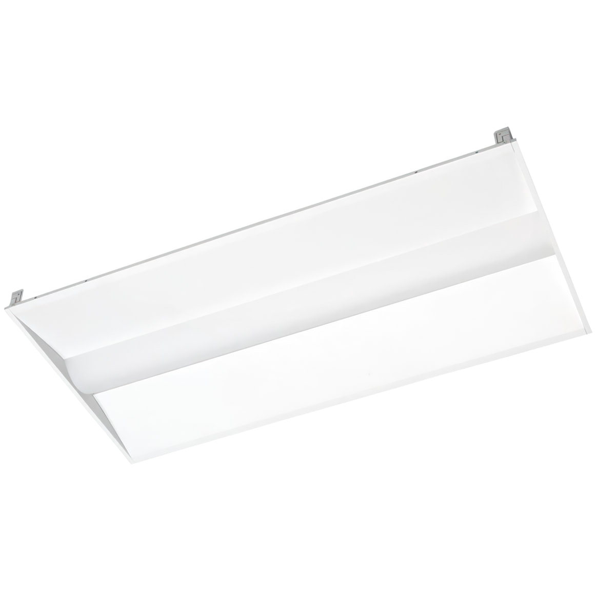 This 2x4 fixture has a rectangular shaped design and has integrated LEDs.